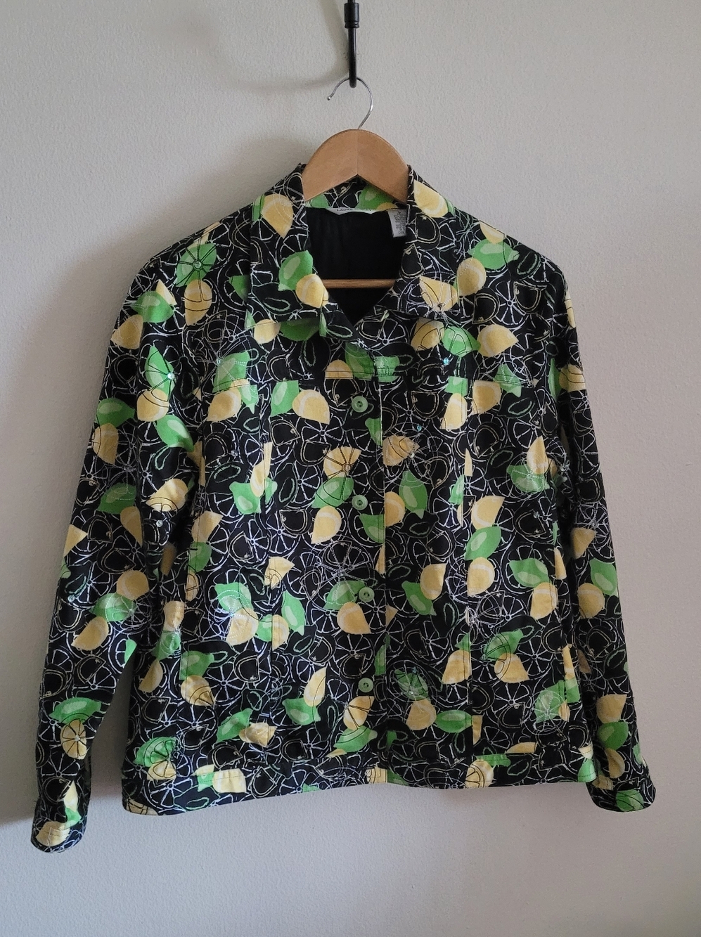 Laura Ashley Lemon & Lime Embroidered Jacket, Women's L, Black, Yellow & Green